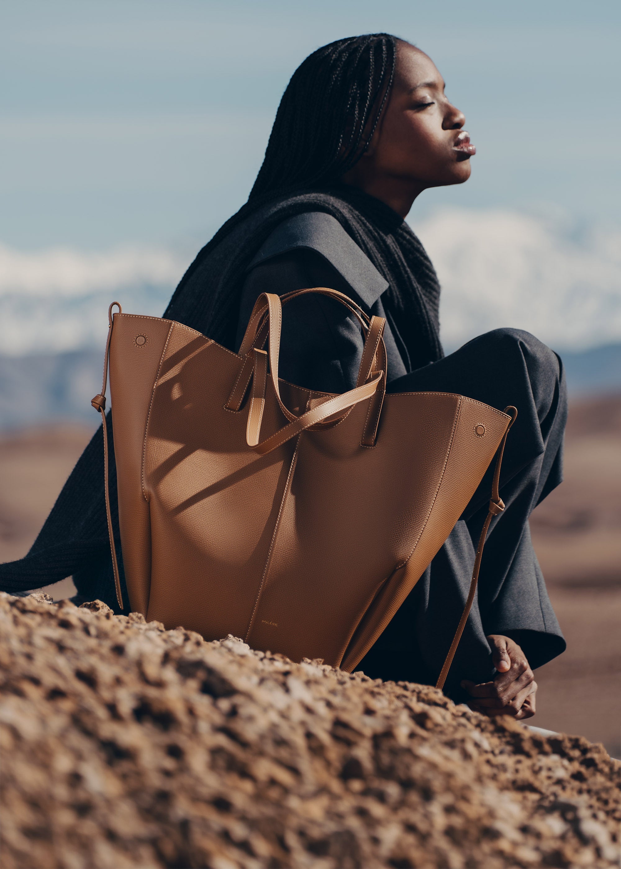 Cyme Tote - Camel Genarbtes Leder
