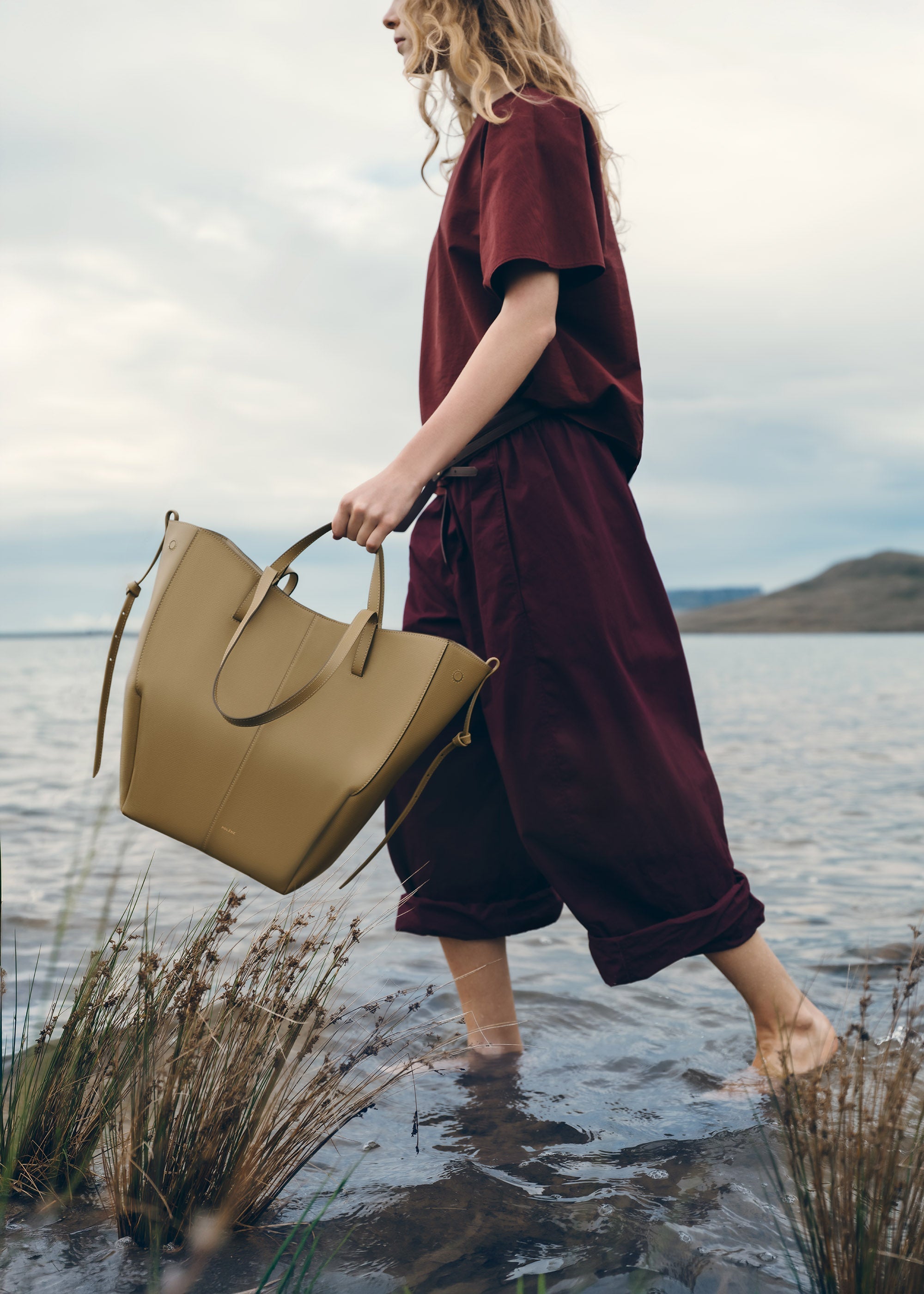 Cyme Tote - Olivbraun Genarbtes Leder