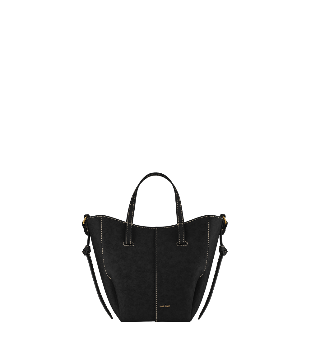 Cyme Tote Nano - Schwarz Nähte Ecru Genarbtes Leder