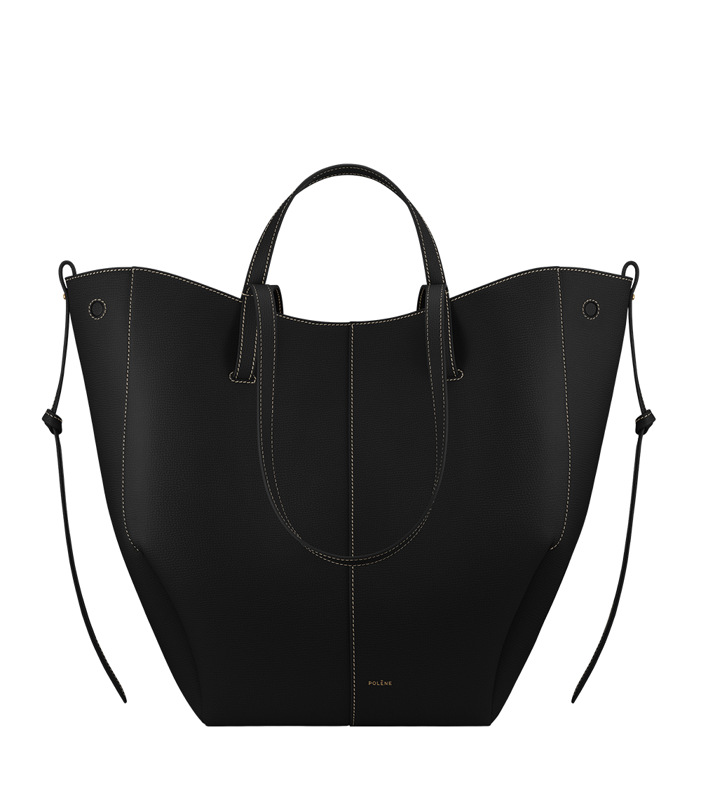 Cyme Tote - Schwarz Nähte Ecru Genarbtes Leder