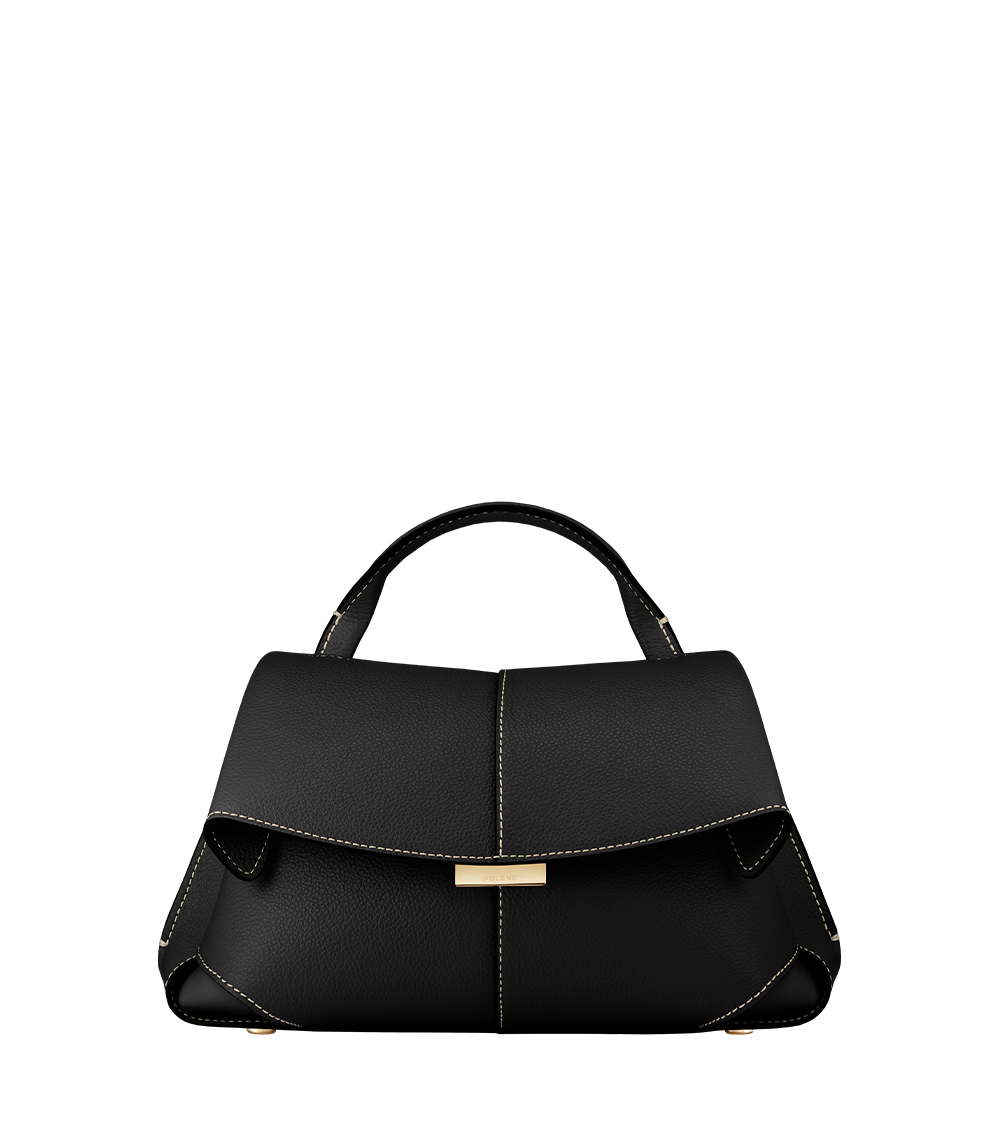 Mokki Mini - Schwarz Nähte Ecru Genarbtes Leder